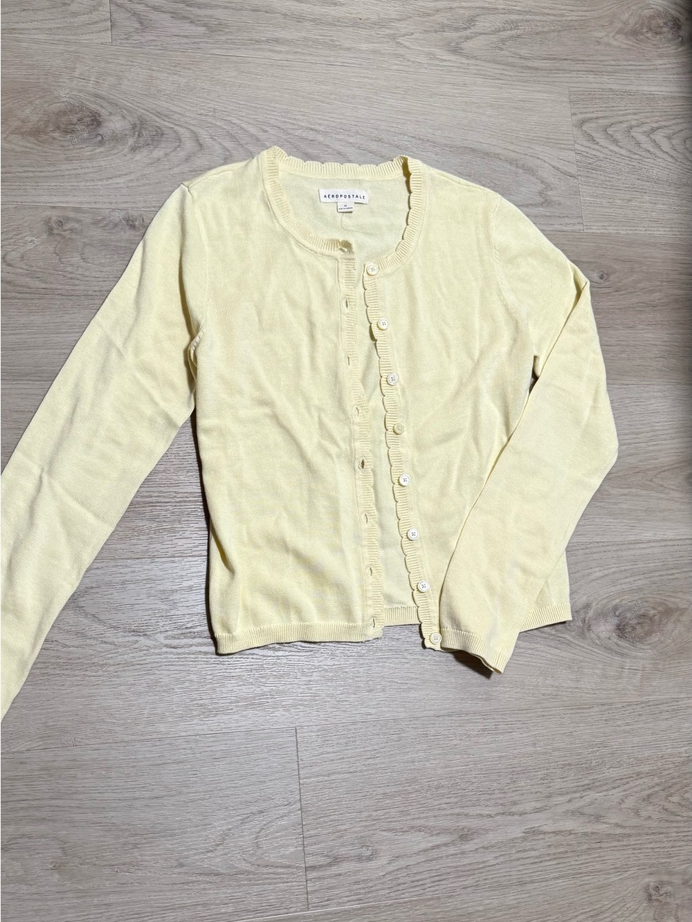 Aeropostale Pale Yellow Button-Front Crewneck Cardigan